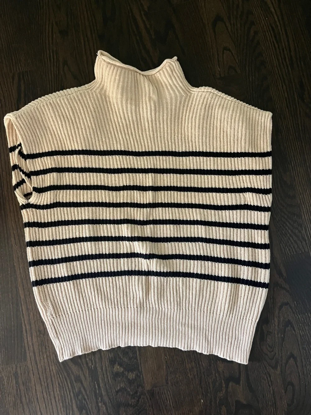 Boutique Cream and Black Striped Turtleneck sleeveless Sweater - Picture 1 of 4